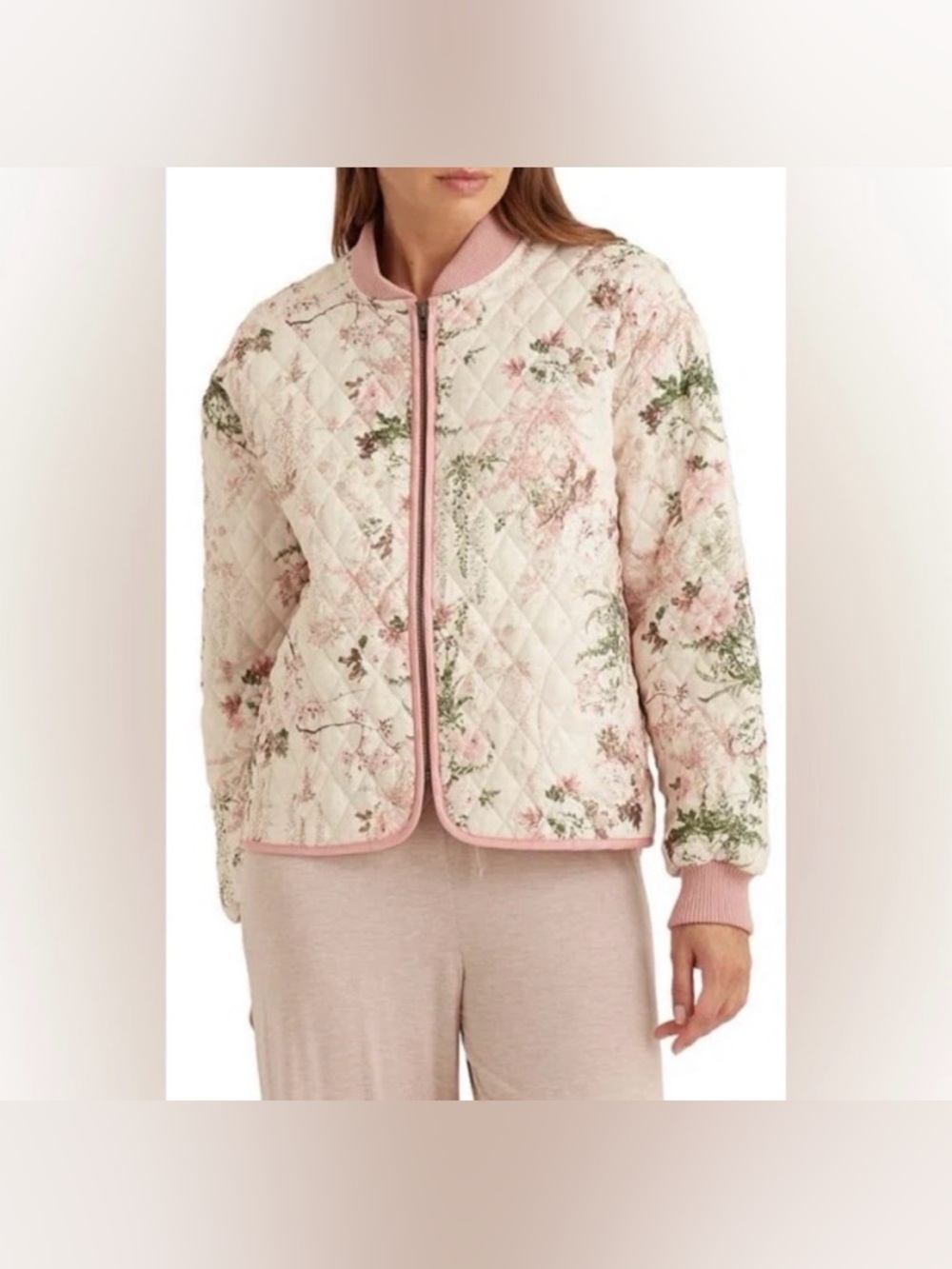 Papinelle Odette quilted bed jacket in a sea salt color floral print Sold Out !
